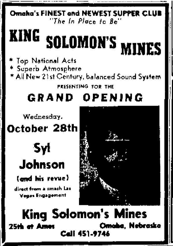Scan of poster for grand opening of King Solmon's Mines featuring Syl Johnson